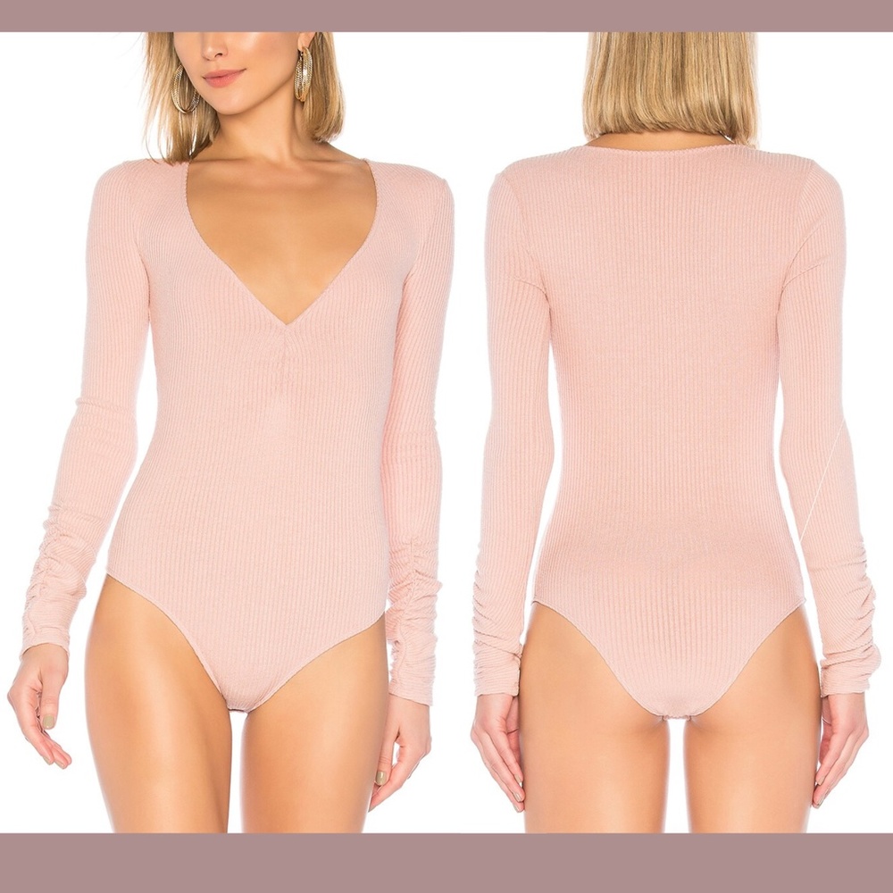 #190 ✨NWT FREE PEOPLE [ Medium ] Cozy Up With Me Rib Bodysuit In‎ Pink Sa…